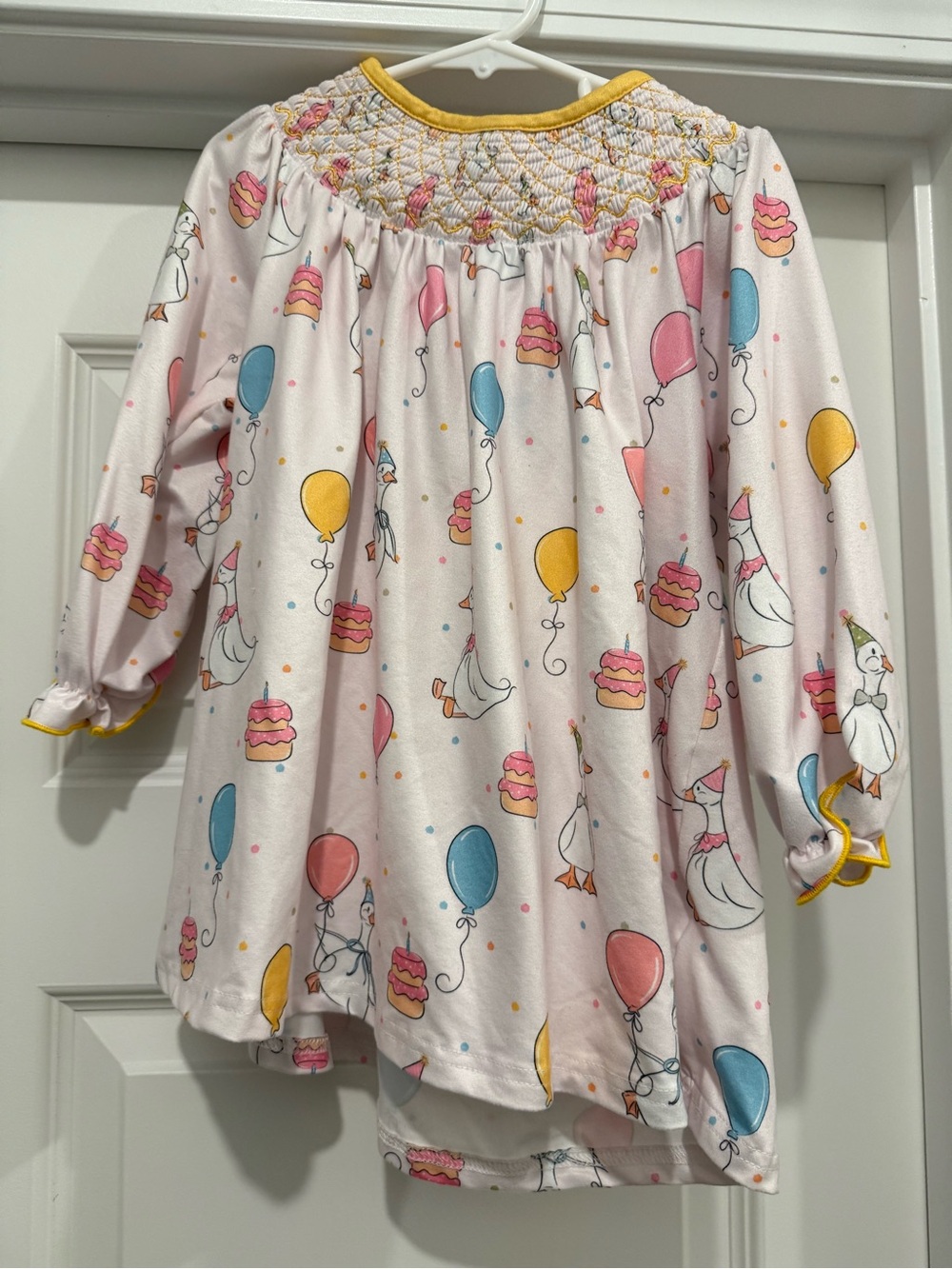 Girls Pink Celebration Goose, Cake & Balloons Dress